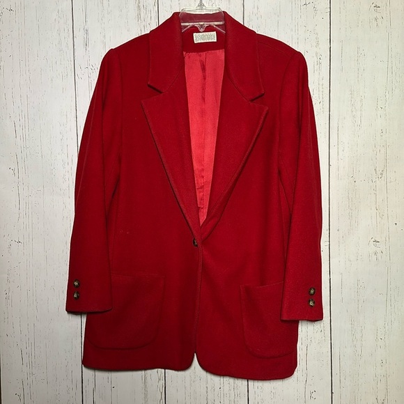 Vintage Lands' End Red Wool Cashmere Pocketed Blazer Jacket Size 14 - Picture 1 of 6